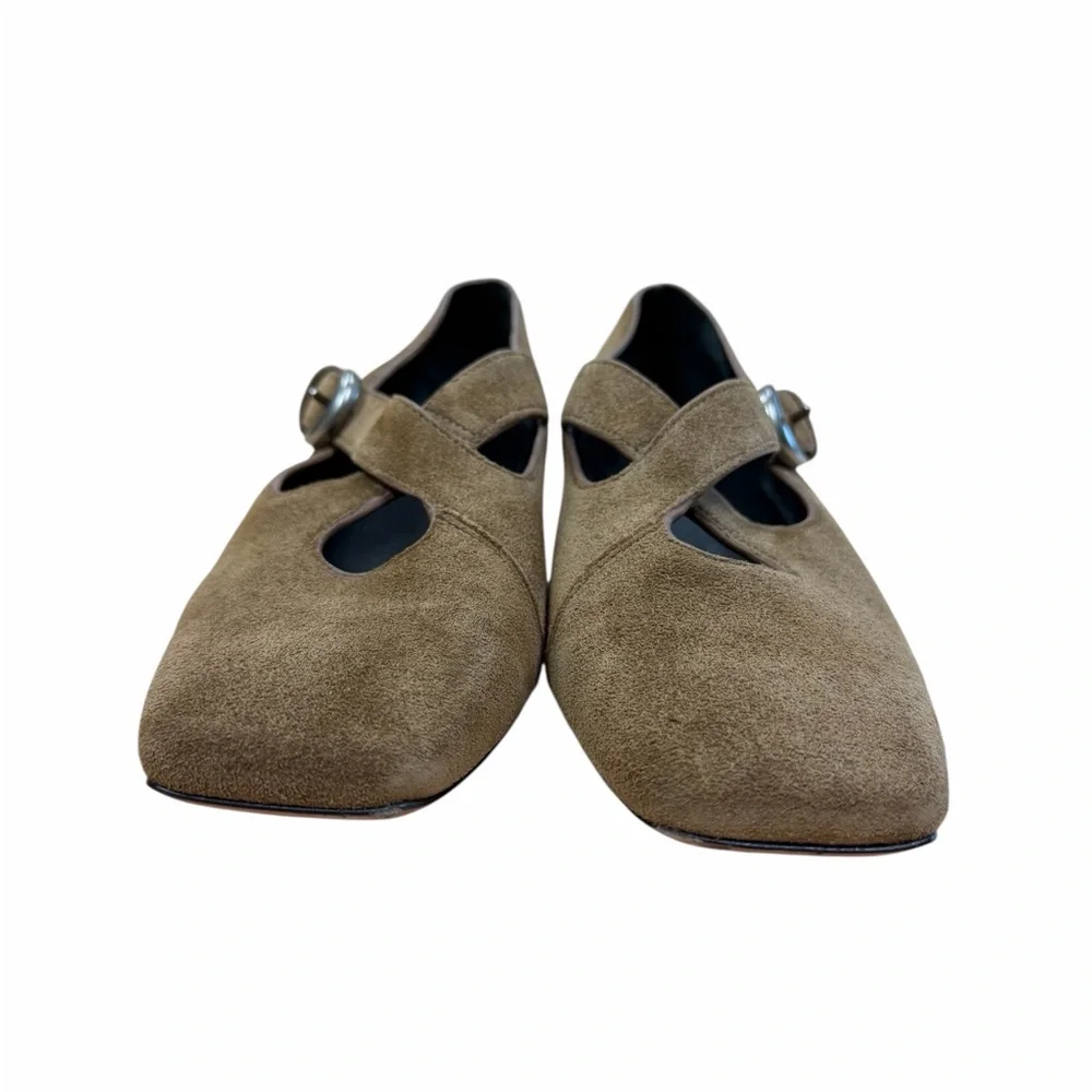 Vince Brown Cici Suede Luxury Women's Crisscross‎ Ballerina Flats